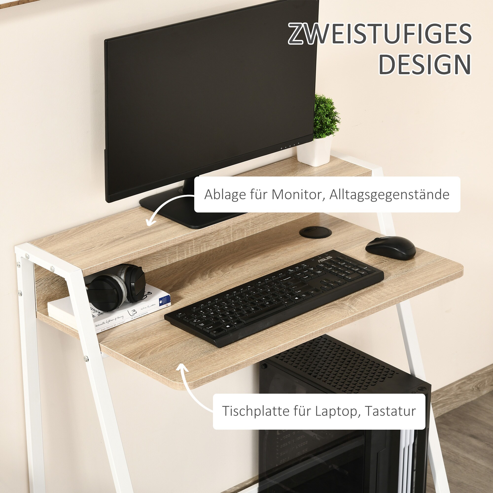 HOMCOM Schreibtisch in Walnuss-Optik 84 x 45 x 85 cm (LxBxH)