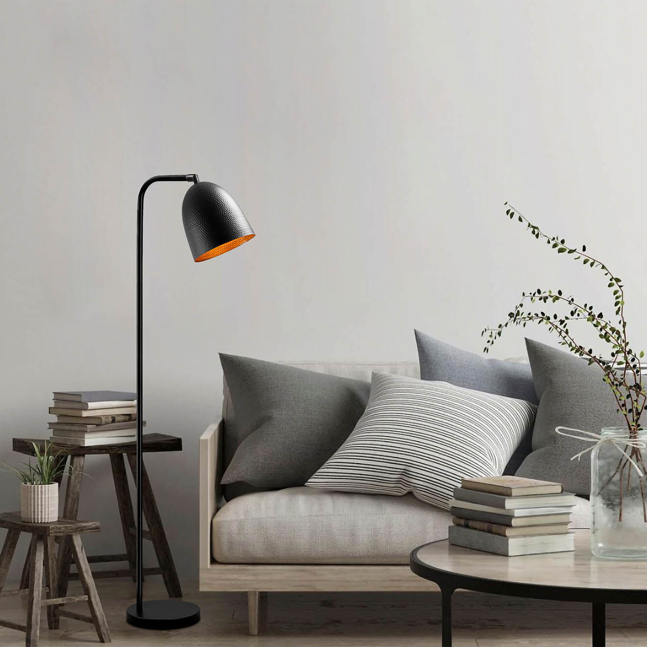 Opviq Lampadaire Tattoo noir - 22x32x120 cm
