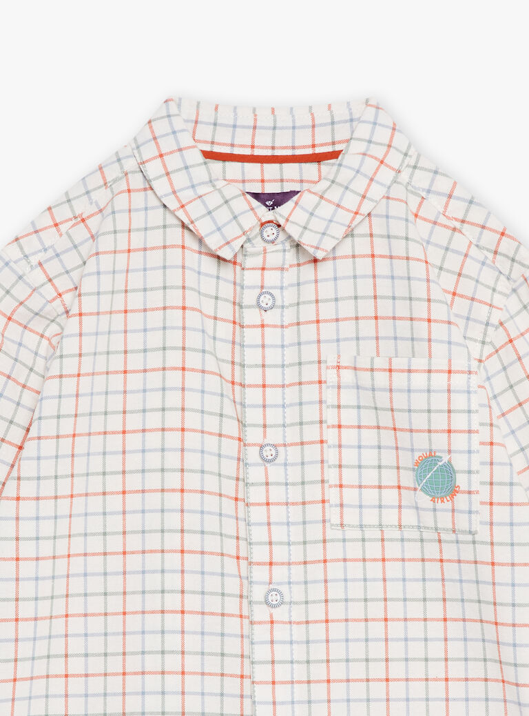 Chemise à carreaux écrue en popeline