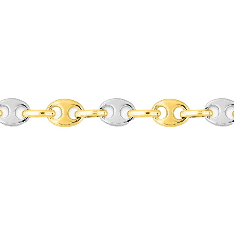 Bracelet mixte 18 cm - Bicolore - Grain de café - Or 18 Carats - Largeur 3.2 mm