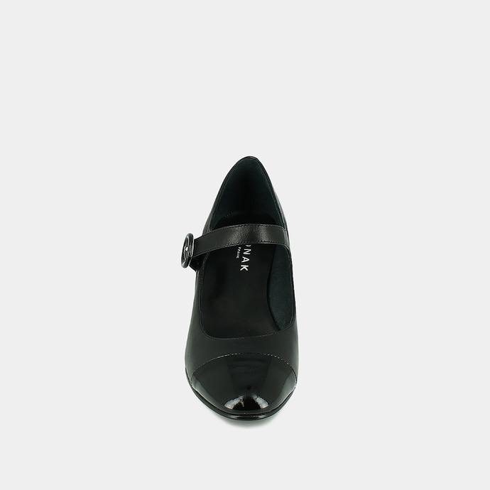 Babies à talons  en vernis et cuir noir