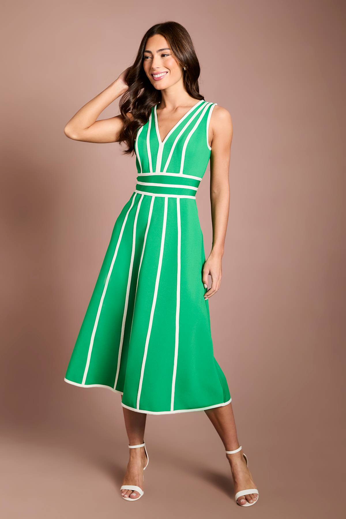 Coast Robe Midi Bandage Verte À Passepoil