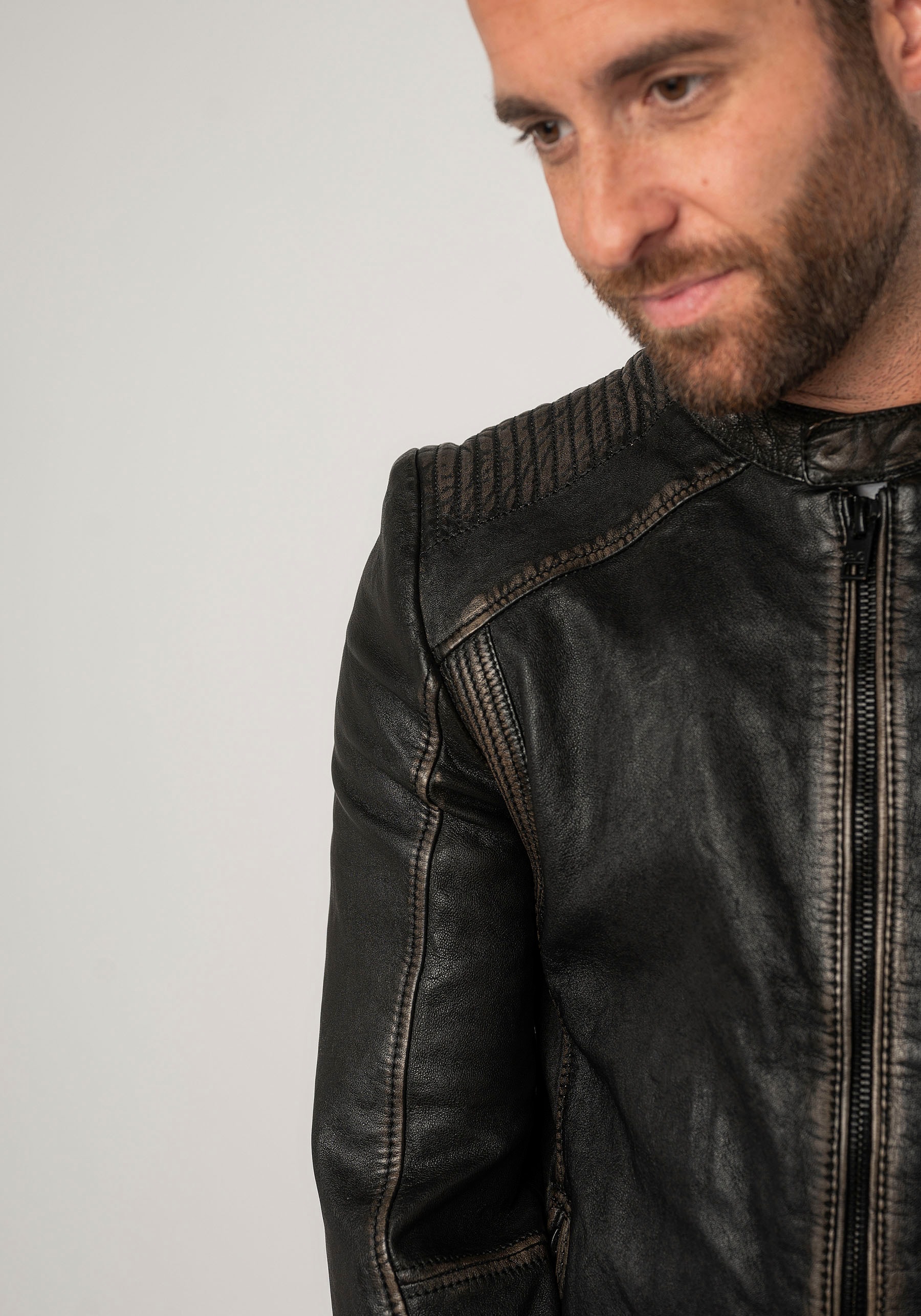 Mauritius Lederjacke »2Mgoji SF« mit markanten Ziernähten, Ziersteppung, Antik-Optik, Reissverschluss