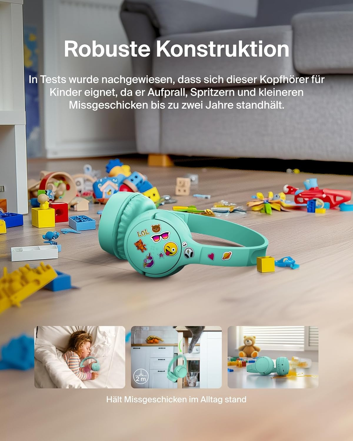 SoundForm Mini Wireless Bluetooth On-Ear Kinder Kopfhörer mit Mikrofon   85dB Lautstärke-Begrenzung (AUD002HQMNV3) - Mint