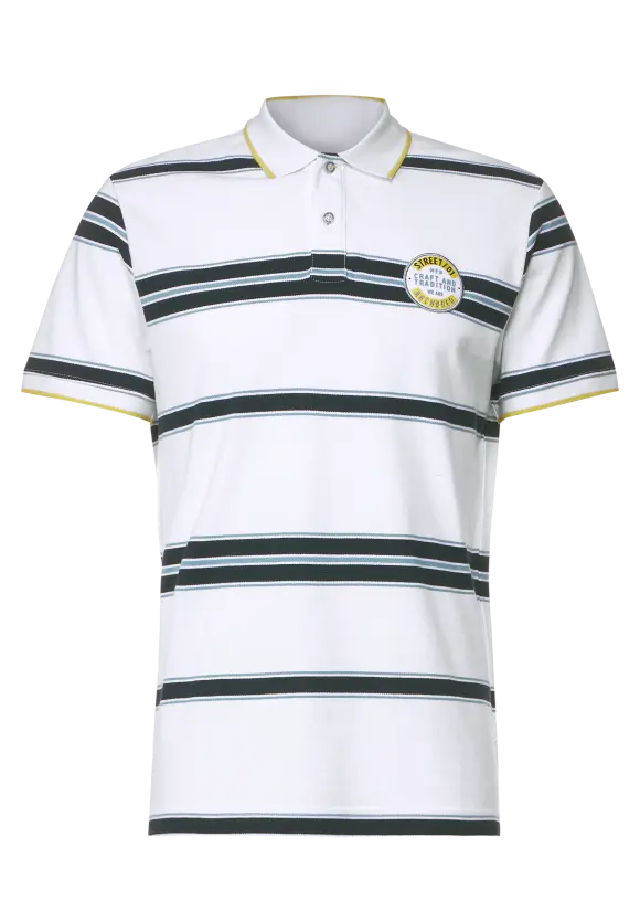 Gestreiftes Piqueé Poloshirt - White