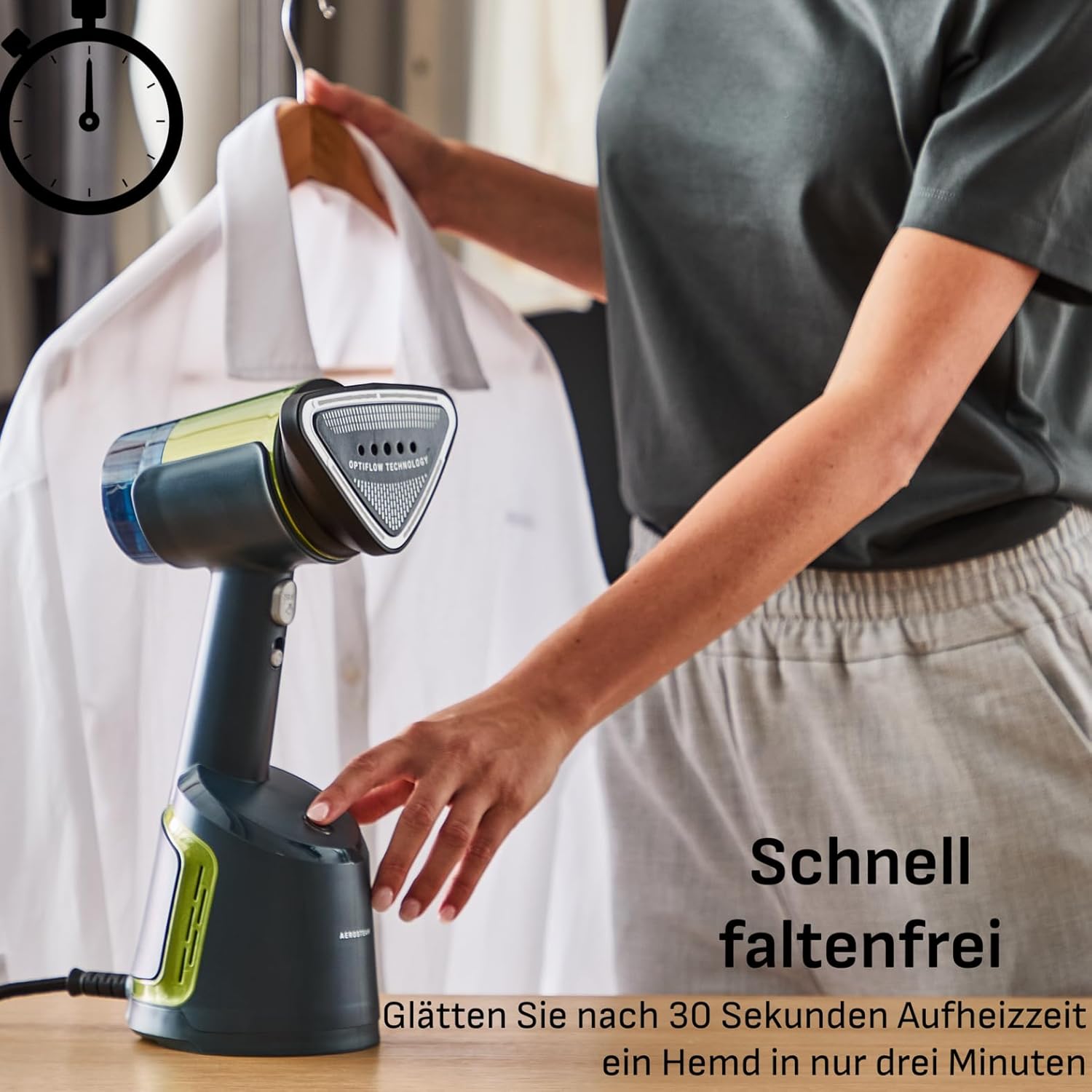 Tefal Aero Steam Dampfglätter – 1400W, Keramik-Bügelsohle, 20 g/Min. Dampf, 3 Modi & Turbo-Saugfunktion, 100 ml abnehmbarer Tank, schnelle faltenfreie Ergebnisse, für Kleidung & Textilien, Blau/Grün