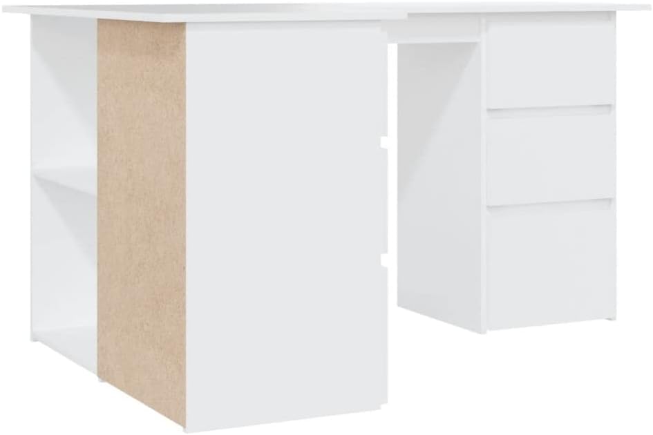 vidaXL Eckschreibtisch 6 Schubladen 2 Regale Schreibtisch Computertisch Bürotisch PC Tisch Laptoptisch Arbeitstisch Weiß 145x100x76cm Holzwerkstoff