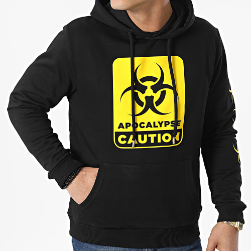 Sweat Capuche Apocalypse Caution Biohazard Noir Jaune