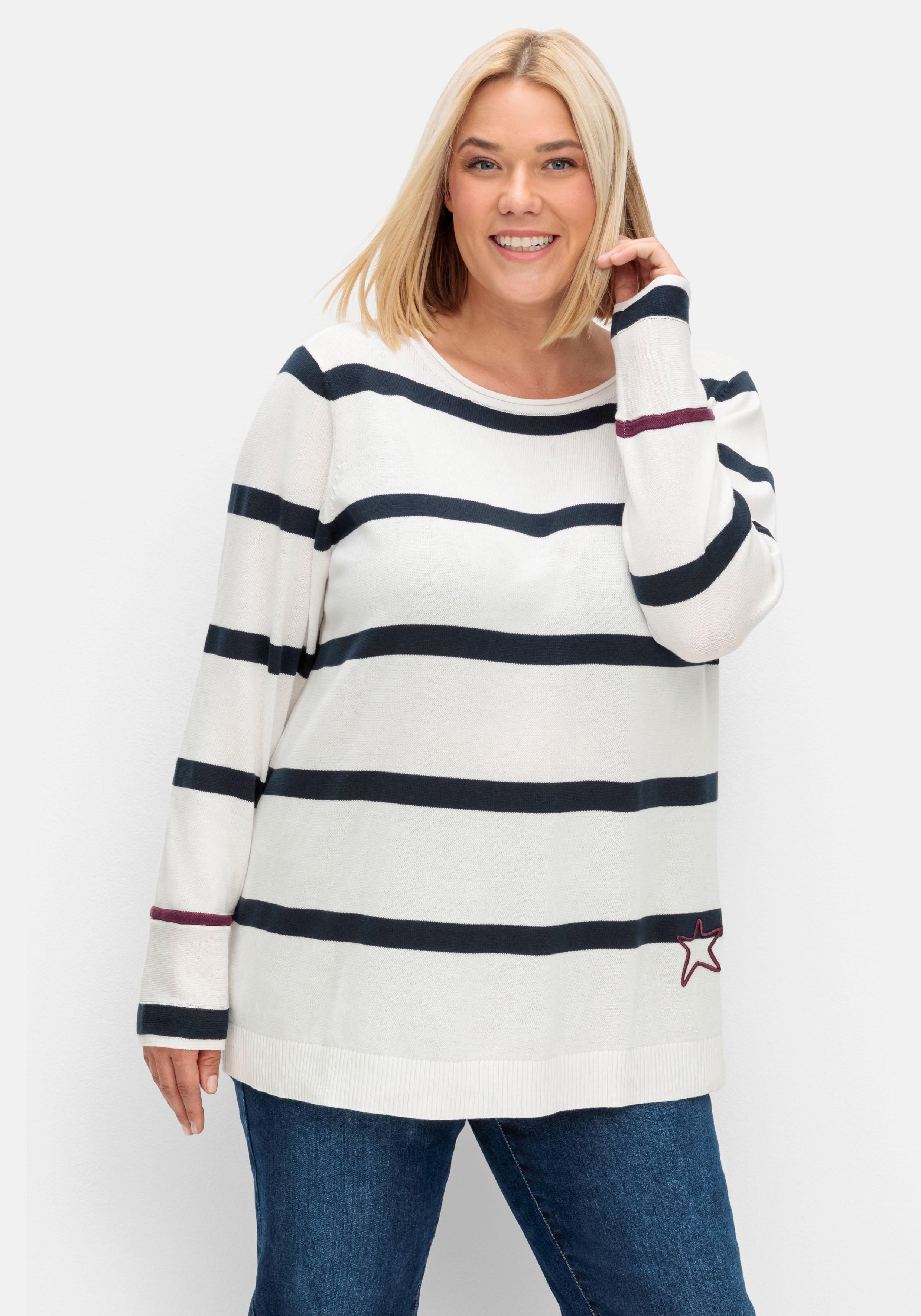 Gestreifter Pullover mit Stern-Stickerei, aus Baumwolle