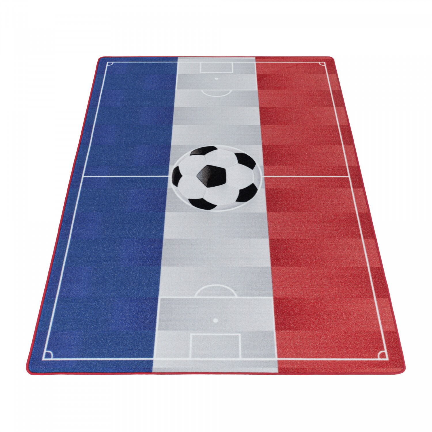 Kinderteppich Fußball, Fußballfeld mit Flaggen Motiv, Höhe 9 mm Ökotex Standard