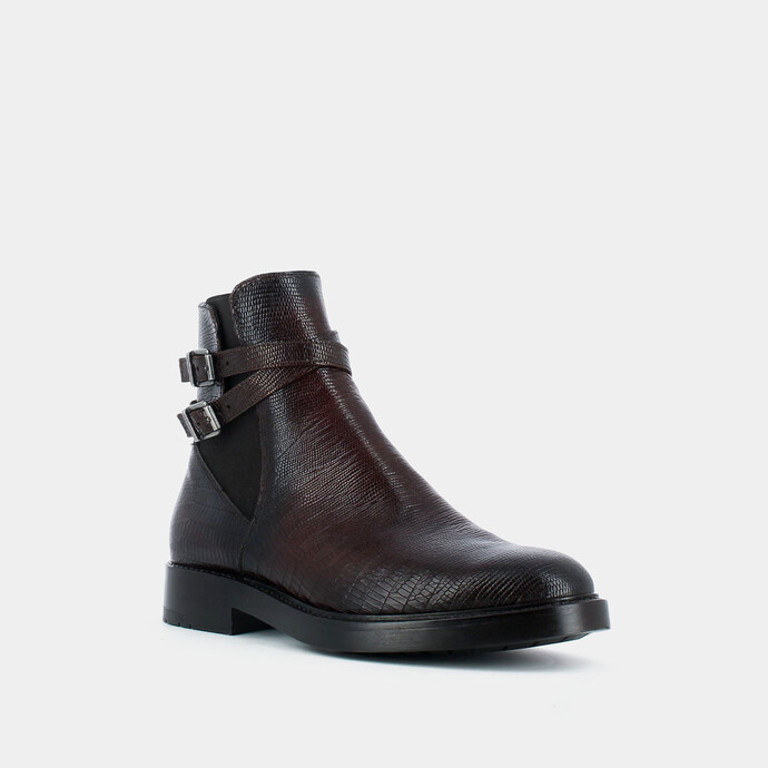 Bottines à boucles fines  en reptile marron