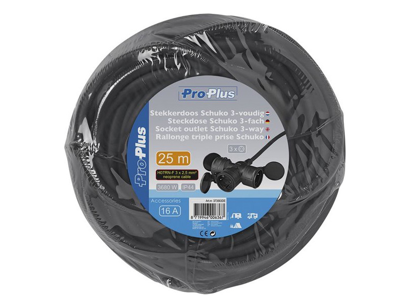 ProPlus 3 x 2.5 mm² Schuko naar 3-voudige stekkerdoos - 25 meter