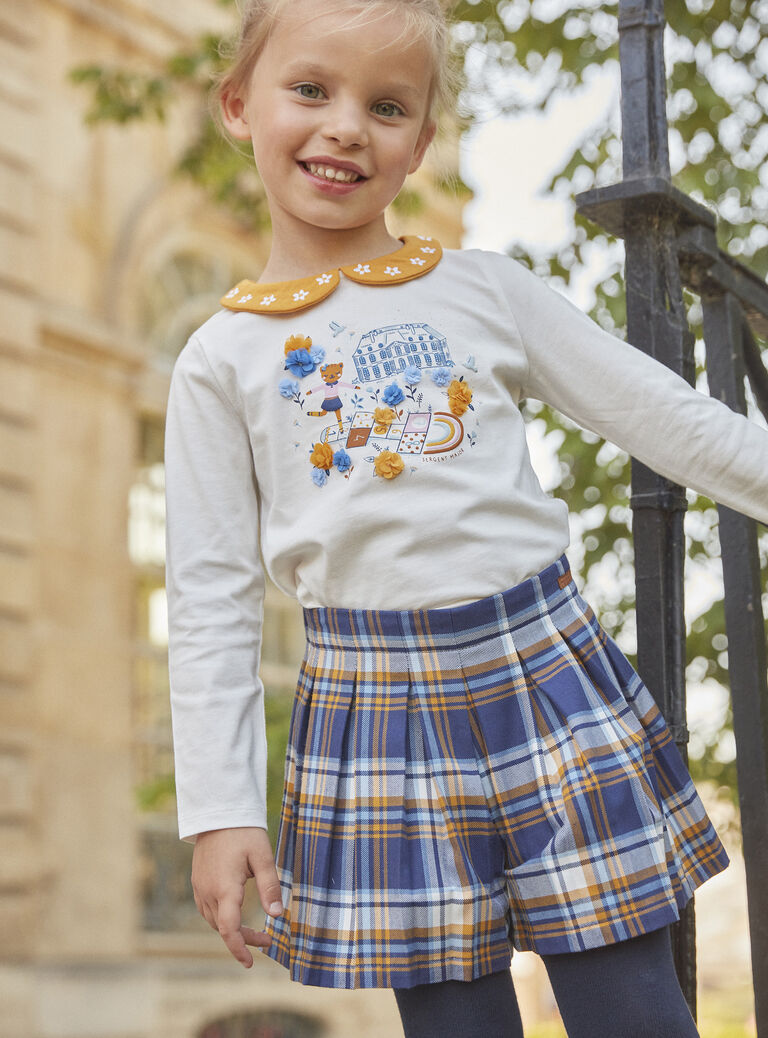 Jupe-short bleu marine à imprimé à carreaux en twill