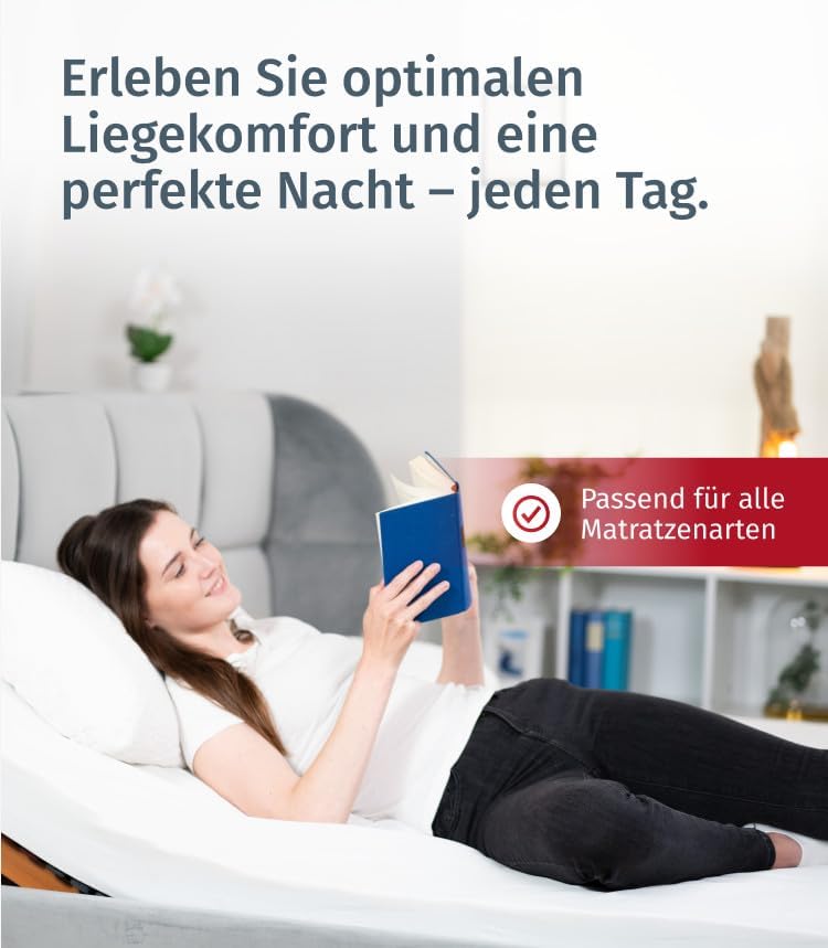 7 Zonen Lattenrost Rhodos® KF, Kopf- und Fußteil verstellbar, 44 Leisten, Triokautschukkappen, Querholme BUCHE massiv, Mittelgurt, fertig montiert, TÜV/GS Gesichert Geprüft ID 1111212908, 100 x 190 cm