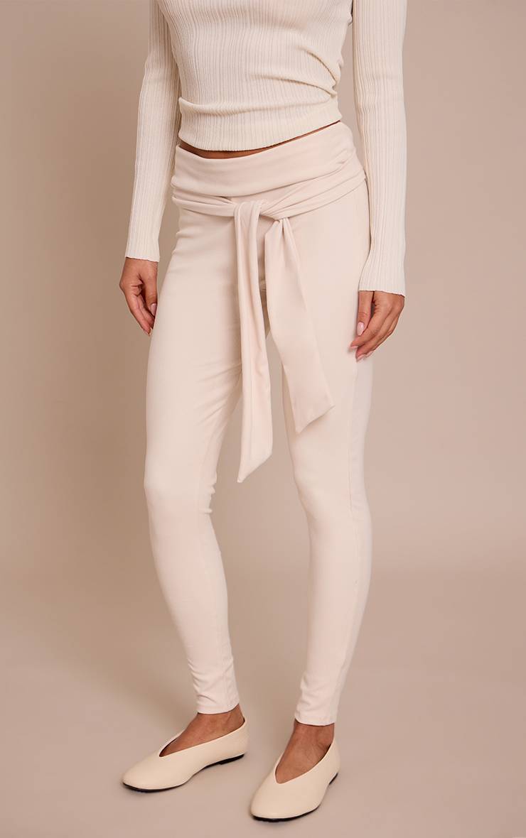 Crème Legging Ultra Doux Avec Détail Ceinture À Nouer À La Taille