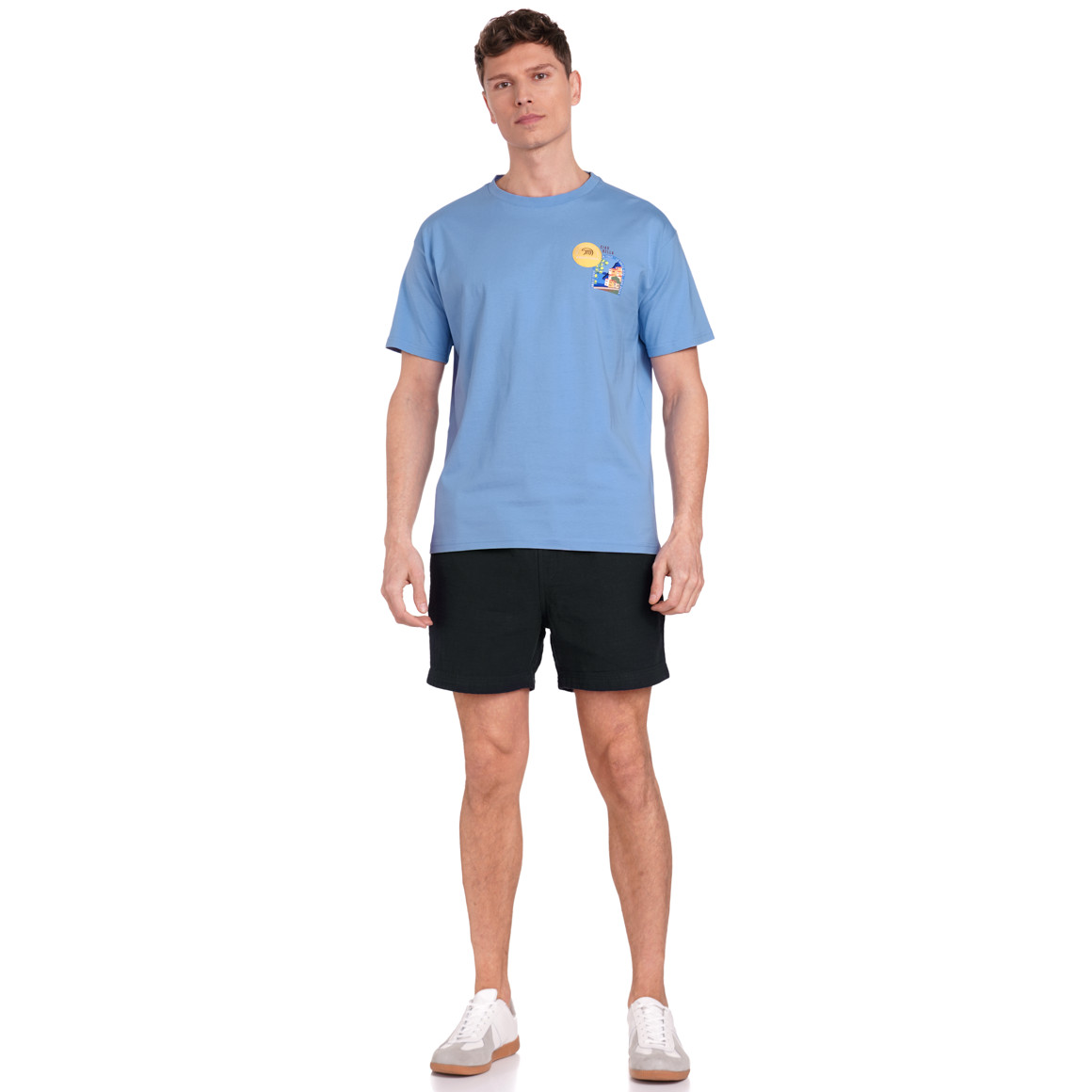 Jonas Nielsen Herren T-Shirt mit Prints und Aufnäher hellblau