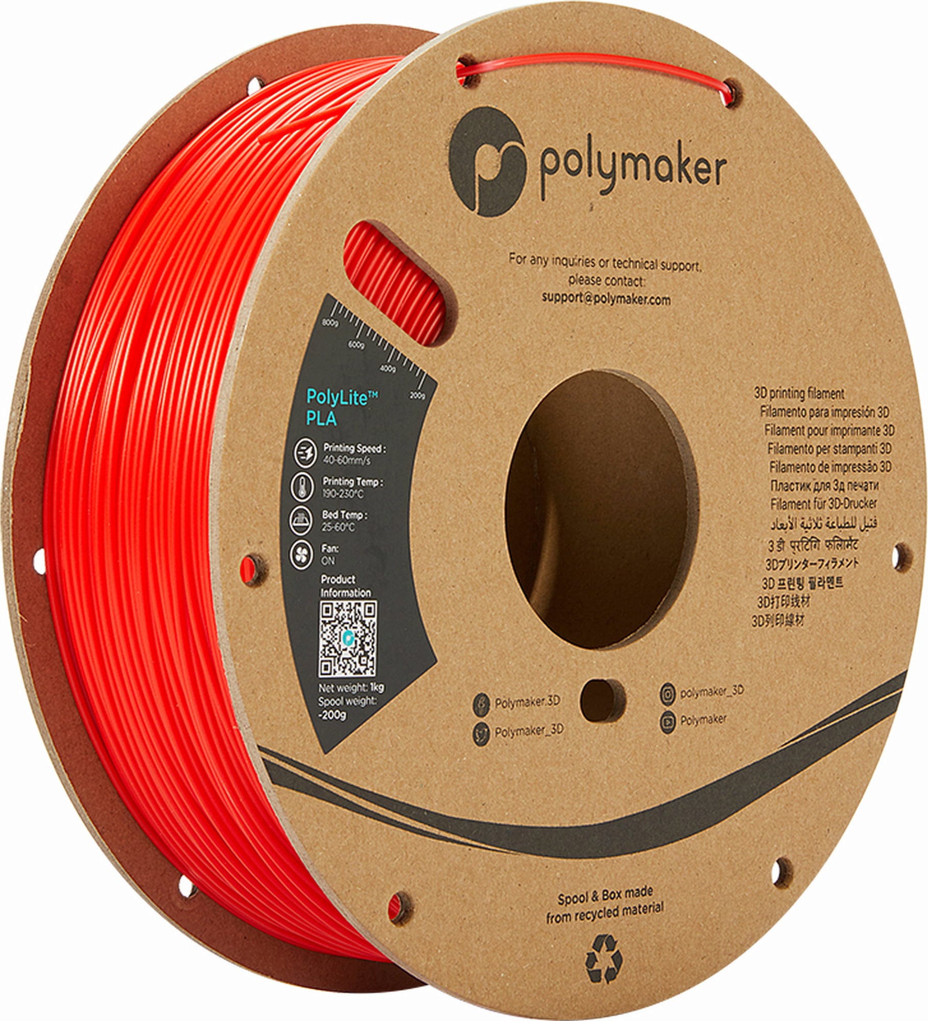 Polymaker  PolyLite PLA Rot, 1,75 mm / 1000 g    Hochwertiges günstiges PLA von Polymaker in Rot