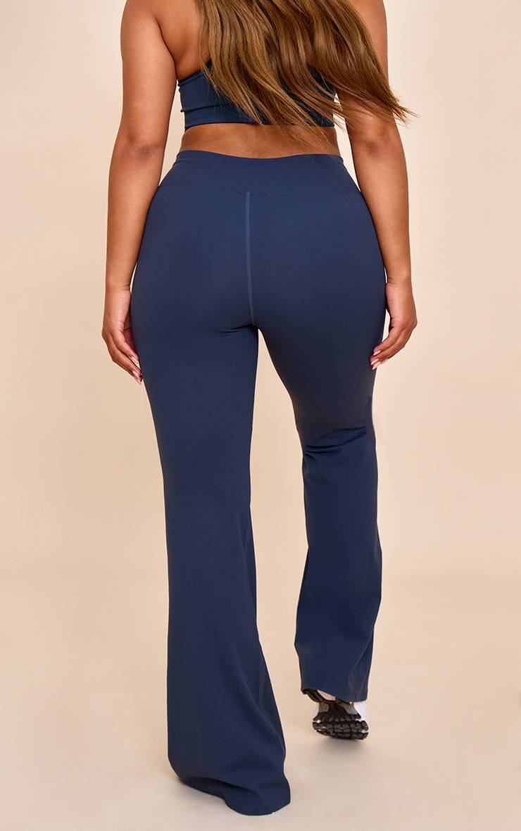 Bleu Marine Pantalon Évasé À Taille En V Et Fente Frontale Shape Sculpt Active