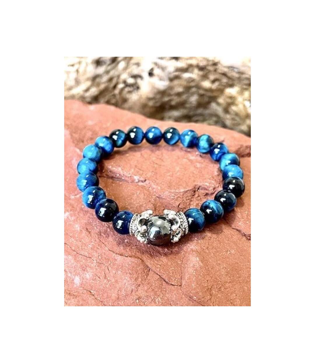 Bracelet force tigre bleu et hematite