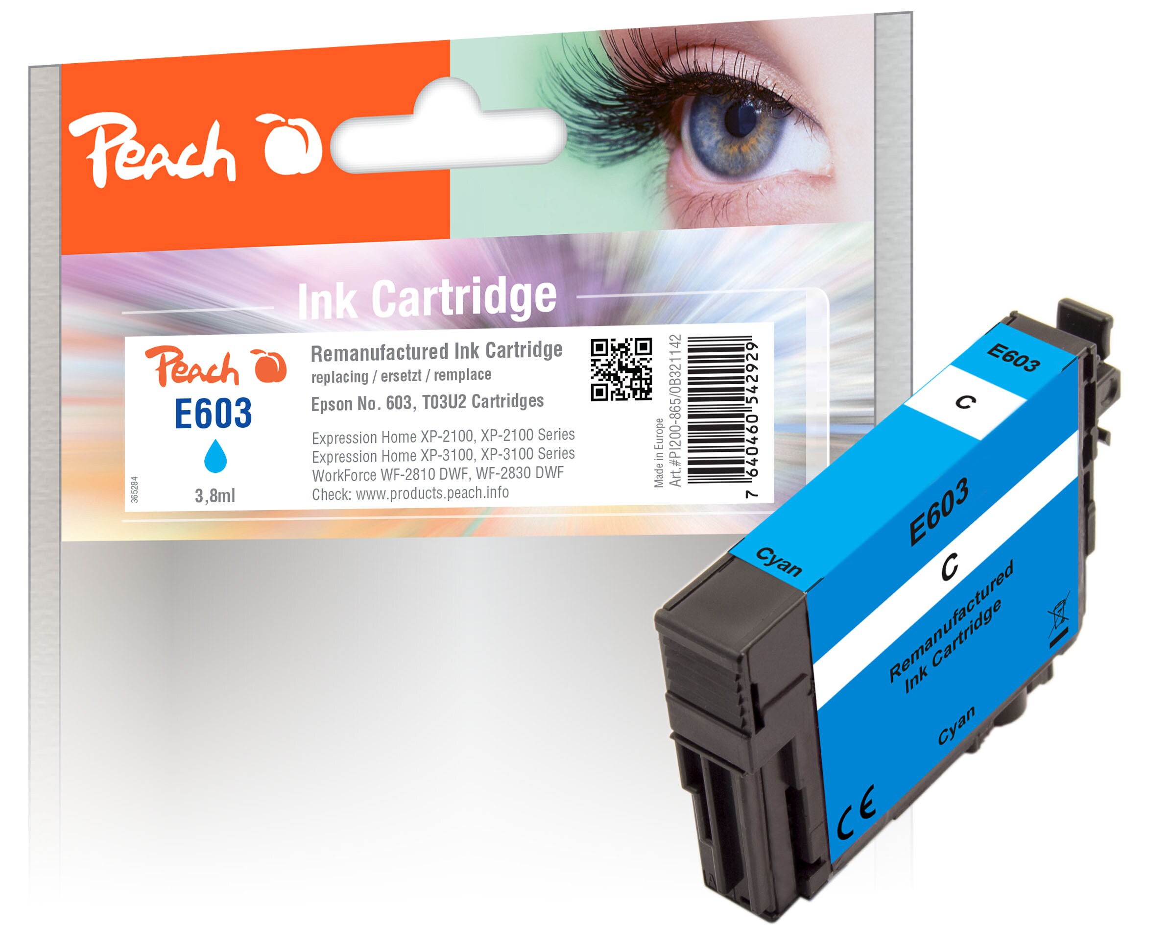 Peach E603 C Druckerpatrone cy ersetzt Epson No. 603C, C13T03U24010 für z.B. Epson Expression Home XP -2100, Epson Expression Home XP -2105 (wiederaufbereitet)