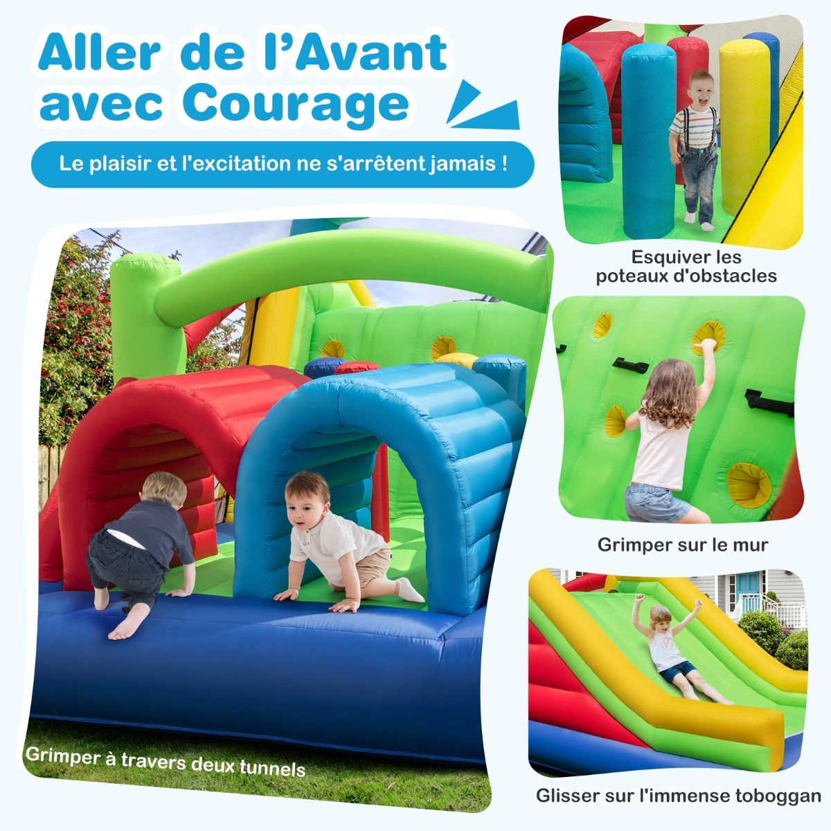 Château Gonflable pour 4 Enfants avec 2 Toboggans Tunnels Zone de Rebond Escalade Obstacles Maison de Jeu avec Souffleur de 680 W - Lidl-Manfred