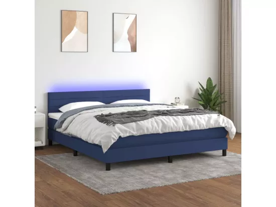 Sommier tapissier avec matelas et LED Bleu 160x200 cm Tissu