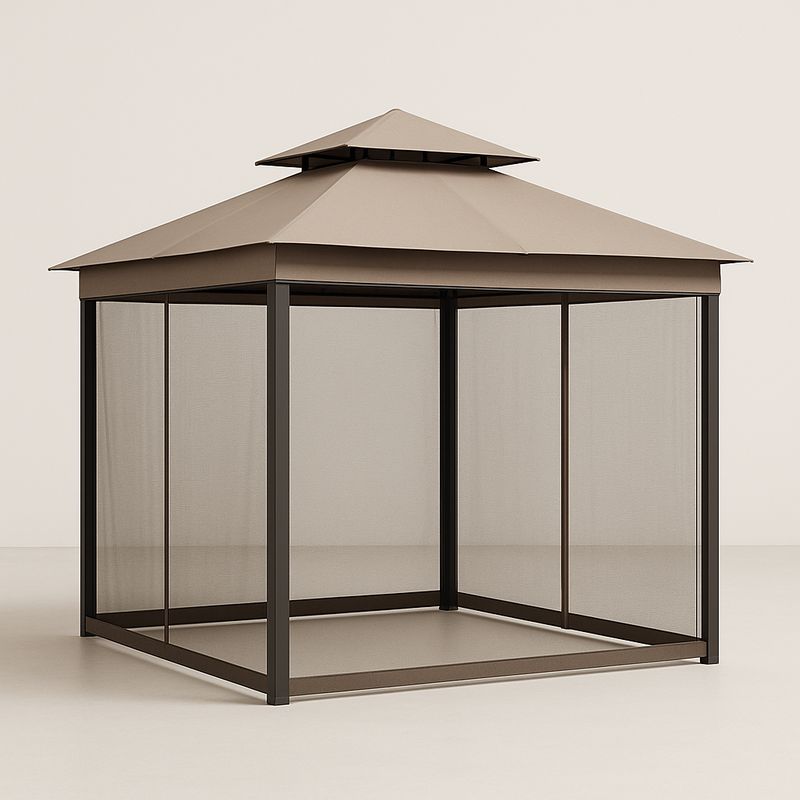 Pavillon Rechteckig Braun Metall Polyestergewebe 300x300x250cm