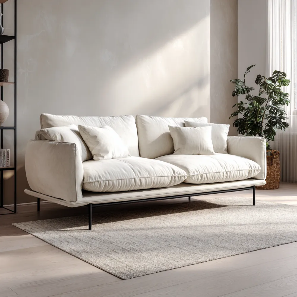 3-Sitzer-Sofa Stoff 220x100x90 cm – Cremeweiß – Modernes Design