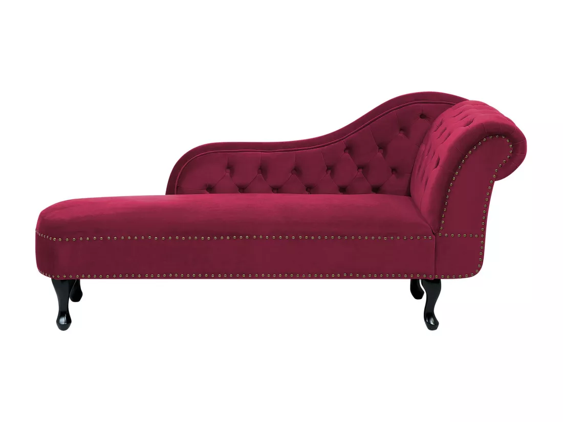 Méridienne Chesterfield côté droit en velours rouge NIMES