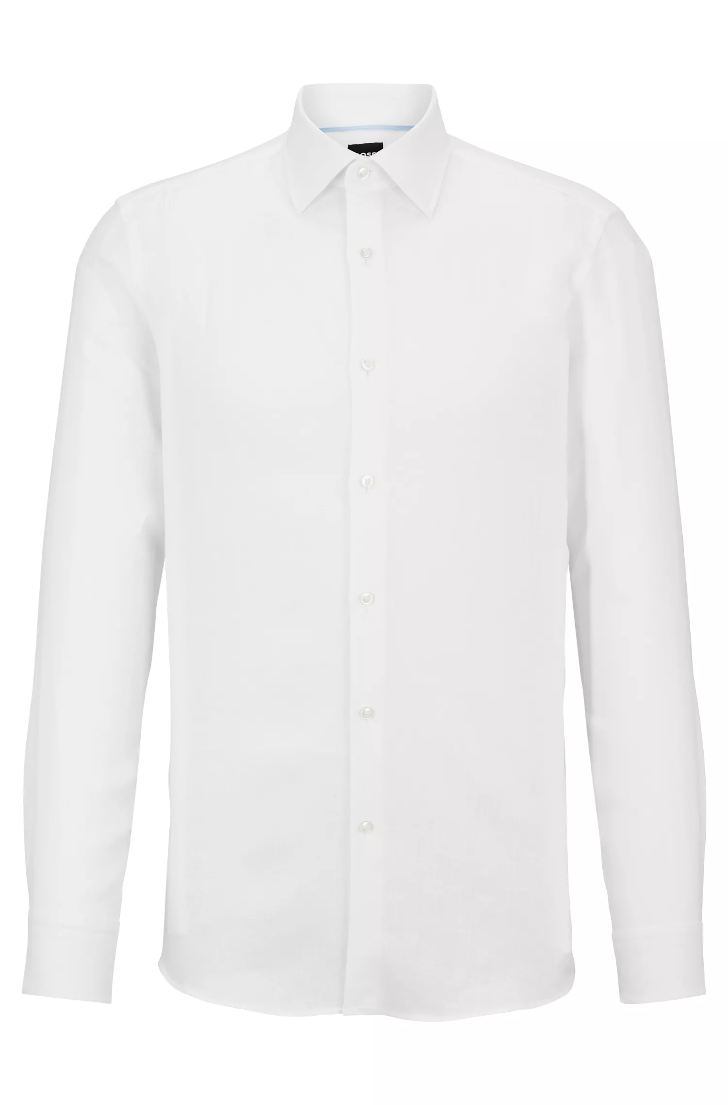 Camisa BOSS preta de corte slim em linho italiano.