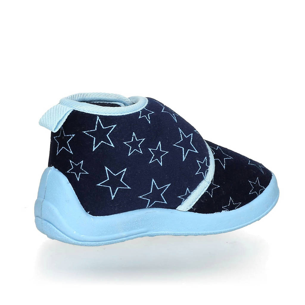 Playshoes pantoffels met sterrendessin Velcro donkerblauw/lichtblauw