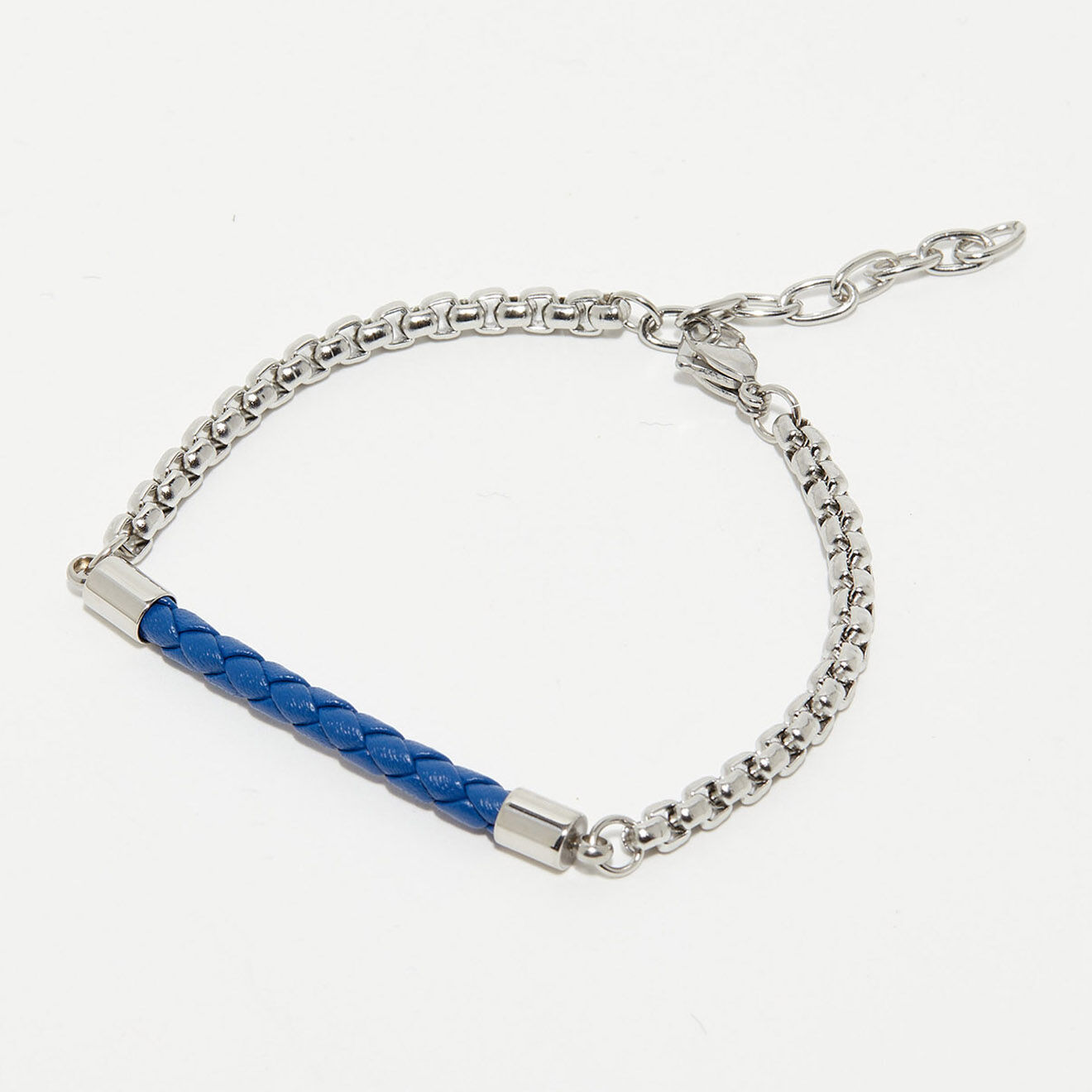 Jacobson Bracelet Barre en Acier & Cuir bleu