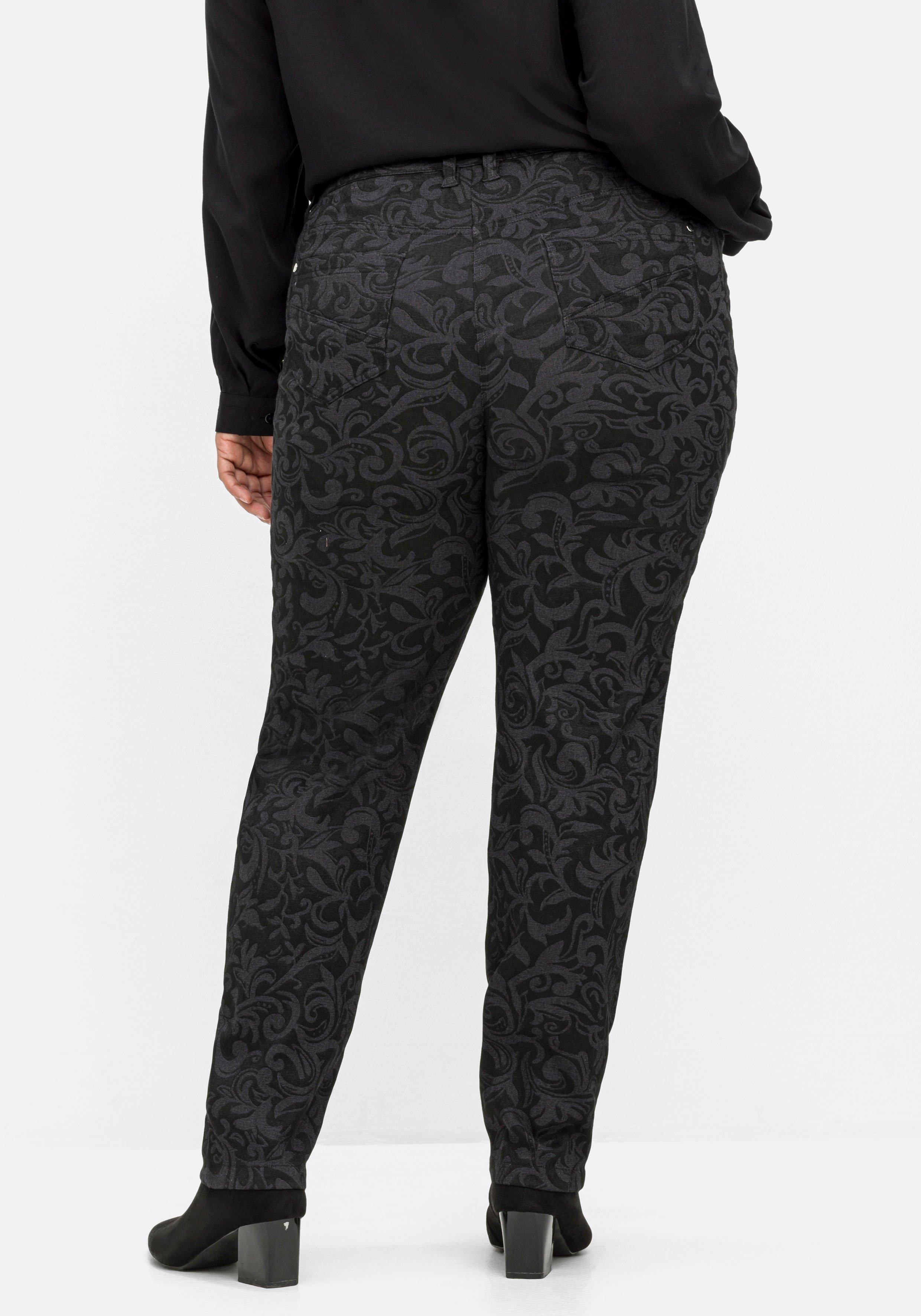 Schmale Hose mit tonigem Jacquardmuster