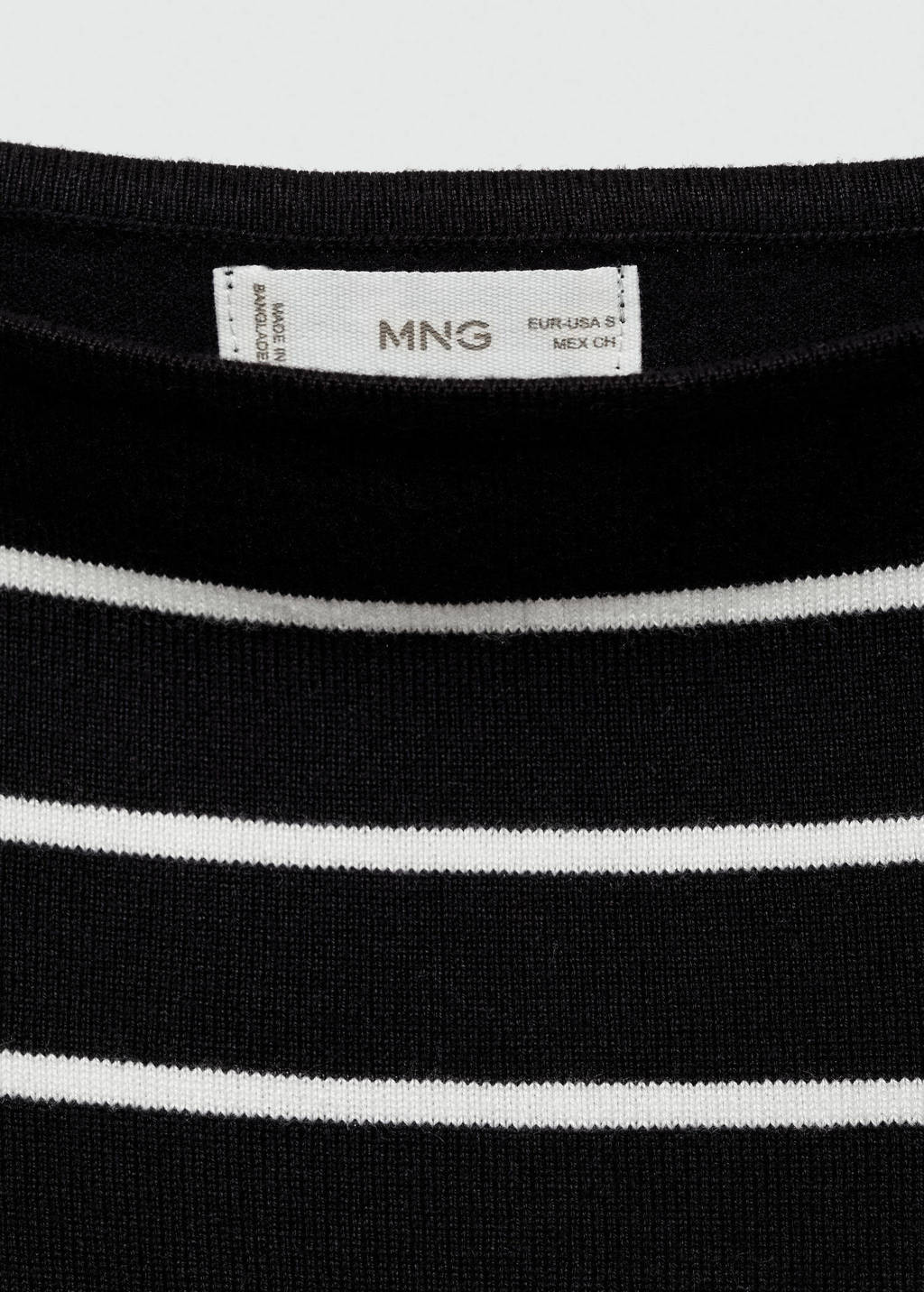 MANGO TEEN gestreepte fijngebreideoff shoulder top zwart/wit