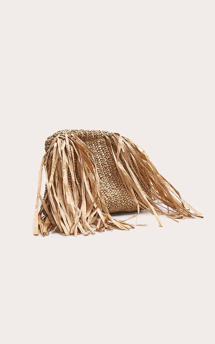 Camel Pochette Slouchy En Raphia À Franges