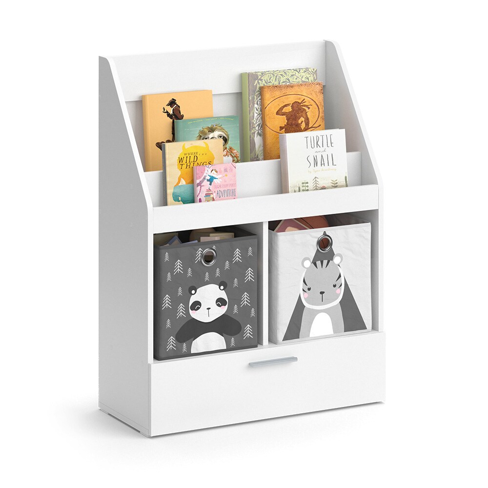 Vicco Kinderregal Bücherregal Wandregal Luigi Weiß 72x96 cm modern Kinderzimmer Regal Spielzeugregal Dekoregal Standregal Aufbewahrungsregal Würfelregal Schublade Ablage Fach freistehend Faltbox