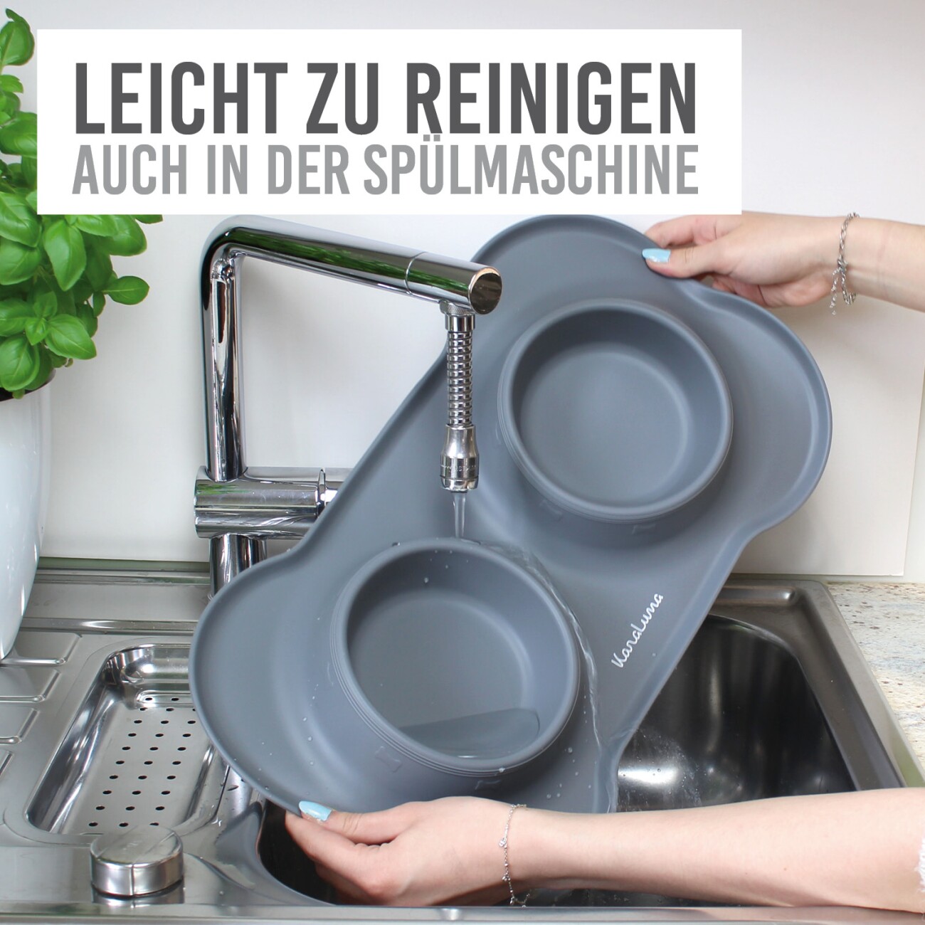 KaraLuna Doppelnapf Napfunterlage mit 4x Napf  grau S