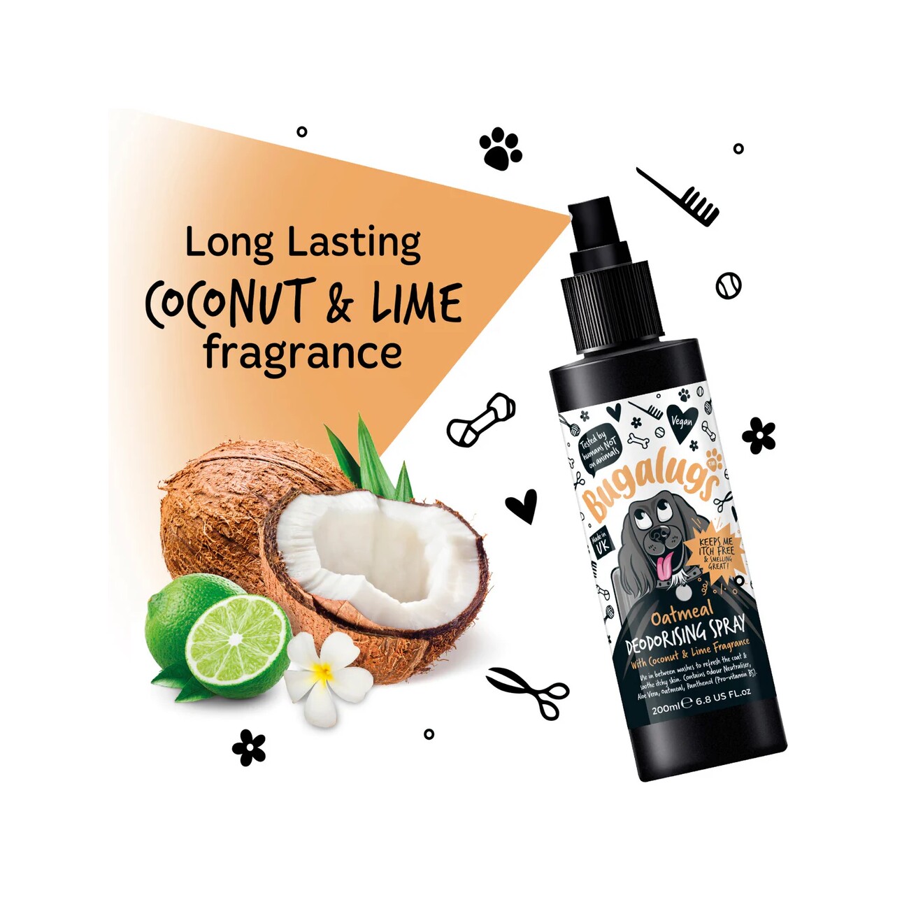 Bugalugs Oatmeal Hundedeodorant – Beruhigender Kokos- & Limettenduft mit Haferextrakt, Aloe Vera & Pro-Vitamin B5