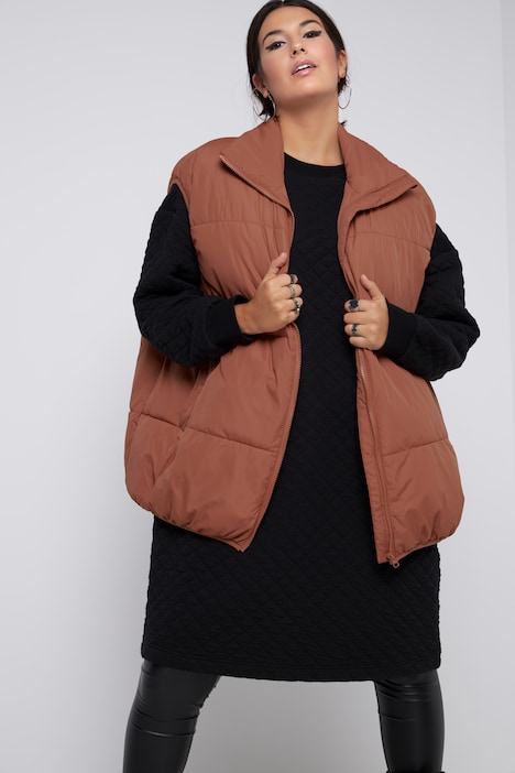 Steppweste, oversized, Stehkragen, Zipper