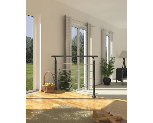 Pertura Melia complete leuningset, antraciet aluminium met vijf roestvrijstalen staven voor vloermontage, breedte: 1,50 m