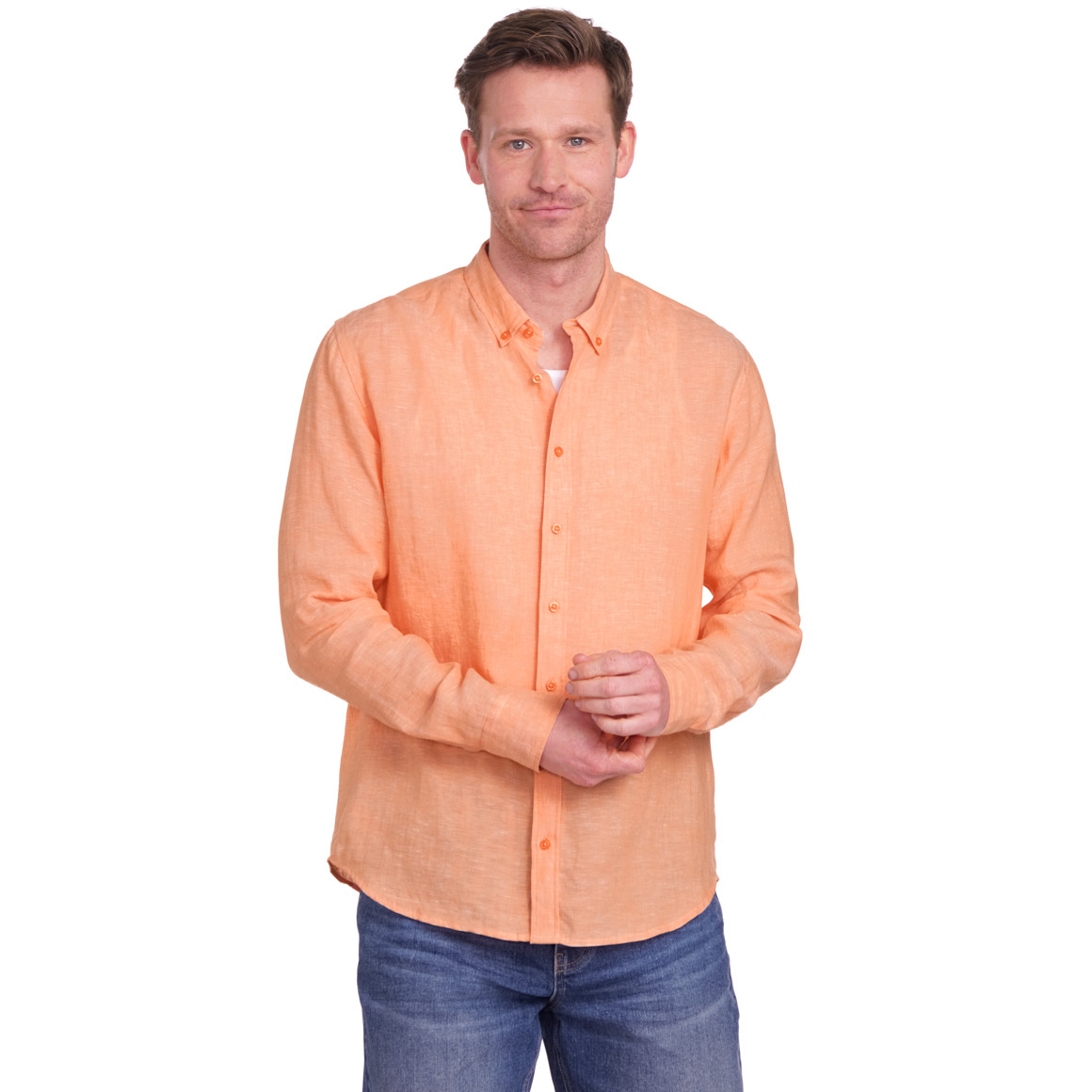 VanVaan Herren Leinen-Hemd mit Button-Down-Kragen hellorange