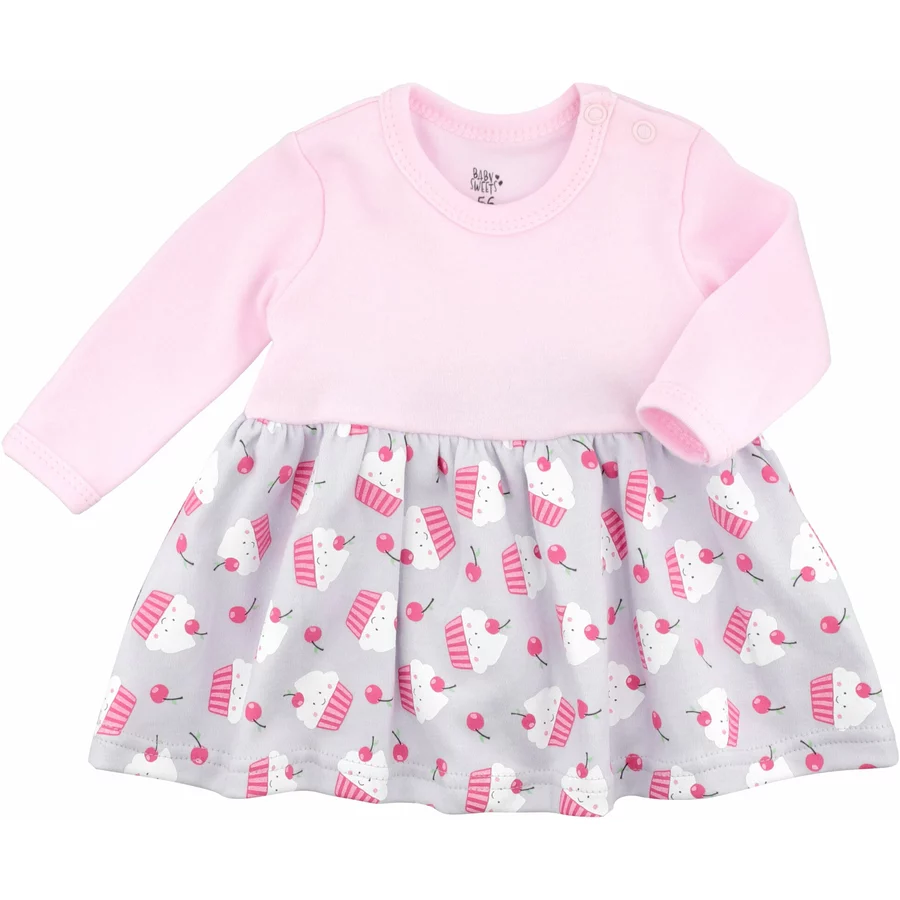 Baby Sweets 2tlg Set Kleid + Haarschmuck Little Cupcake grau rosa