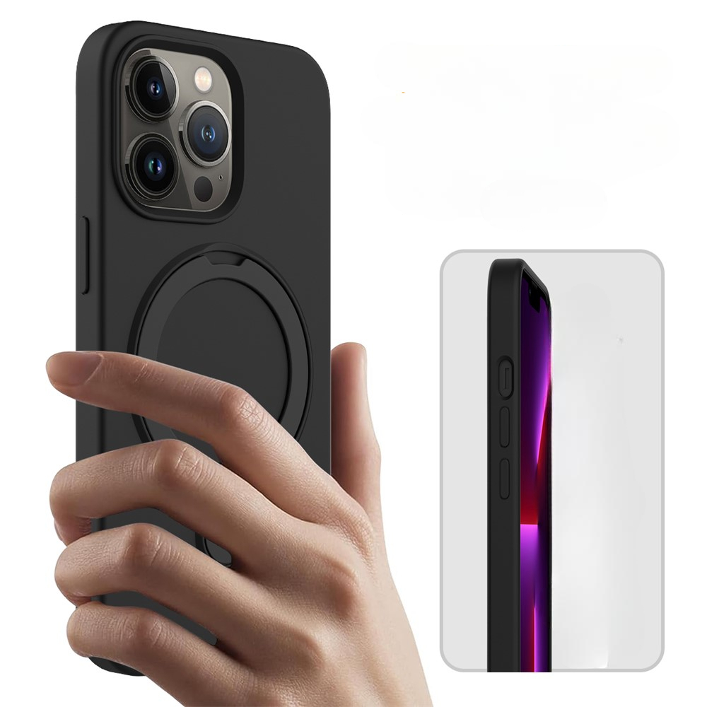 iPhone 13 Pro MagSafe Silikon Case Hülle   Kickstand Haltering - Schwarz