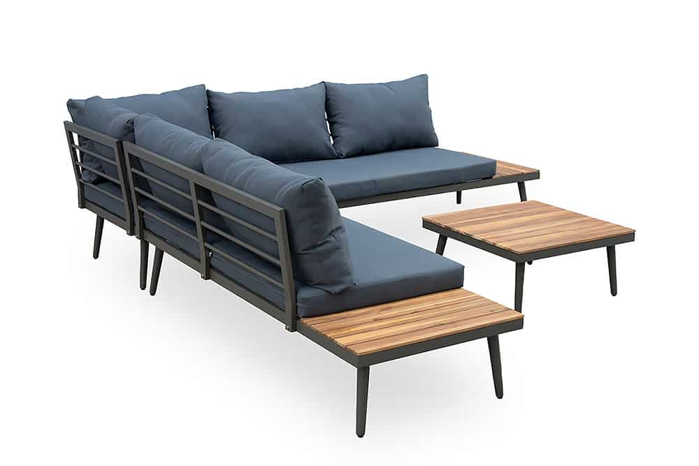 Outdoor Garten-Lounge-Set CANNES 250cm anthrazit natur Akazie inkl. Tisch und Kissen