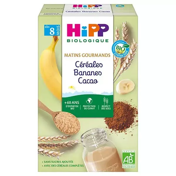 Cereal Hipp Organic Gourmet Mornings Bananas Cacau +8m 250g