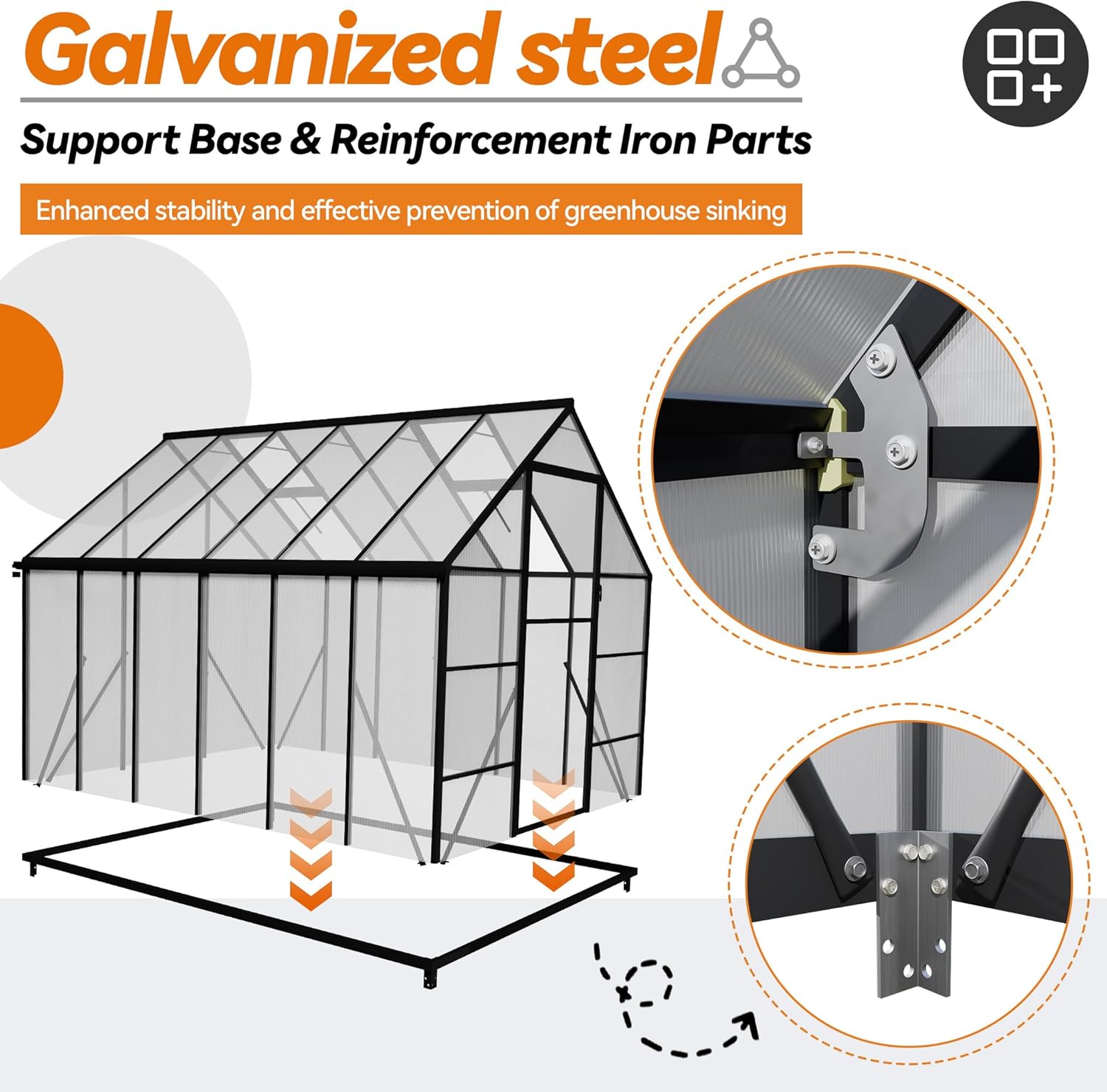 Gewächshaus Aluminium Treibhaus mit Transparent PC Platten Dachfenster & Tür & Fundament 125x180x195cm Winterfest Gartengewächshäuser Begehbares Pflanzenhaus für Garten Outdoor