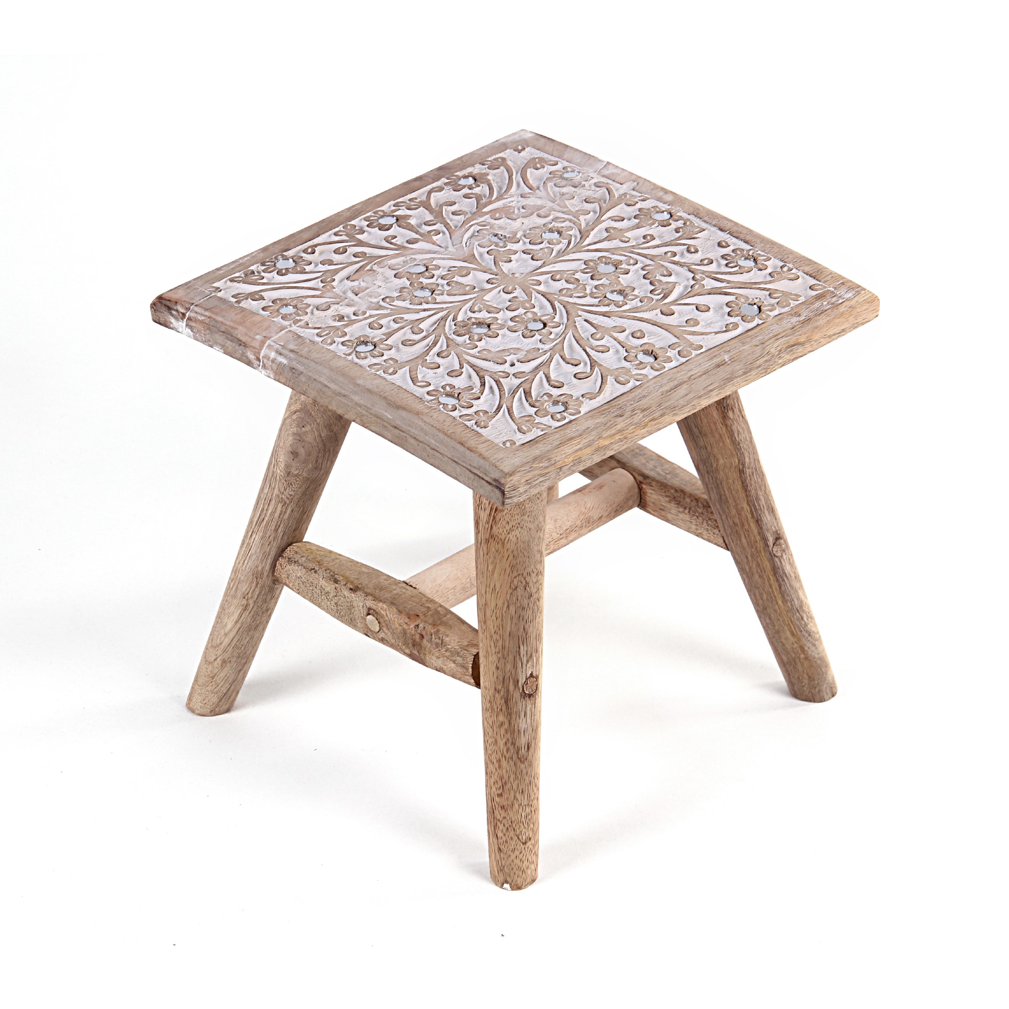 Hocker 'Flowers' Mangoholz, natur, weiß, T 25 cm, B 25 cm, H 25 cm von fischer's lagerhaus