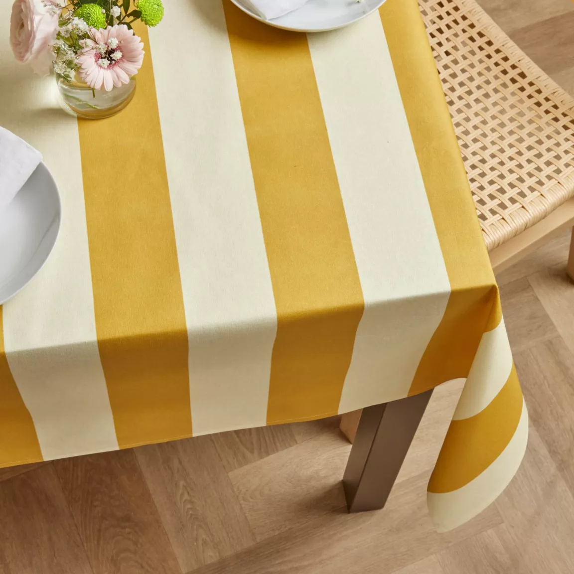 Nappe rectangulaire coton enduit (150 x 250 cm) Clementine Jaune moutarde
