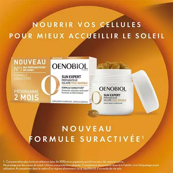 Oenobiol Sun Expert - Preparação Solar para Pele Sensível, Embalagem com 2 x 30 cápsulas