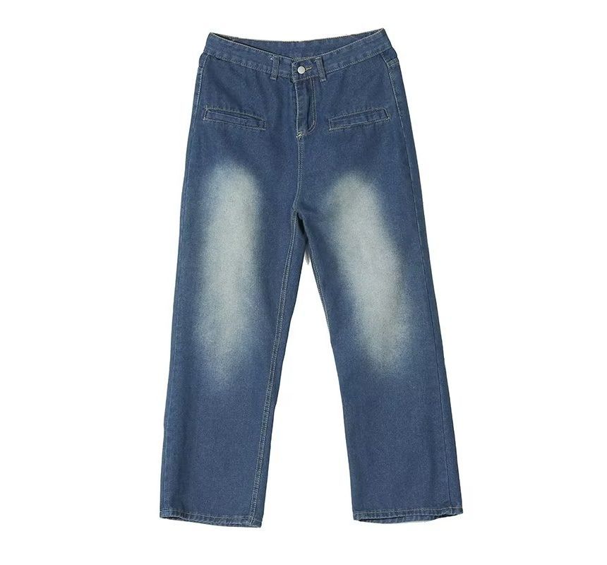 AXEN - High Waist Washed Wide Leg Jeans